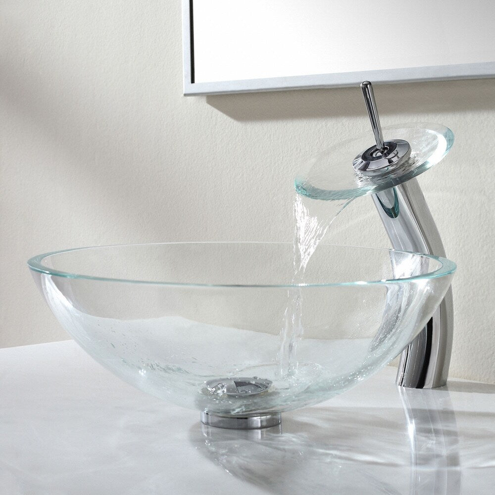Single Hole 1-Handle Waterfall-Flow Bathroom Faucet in Chrome with Lever Handle