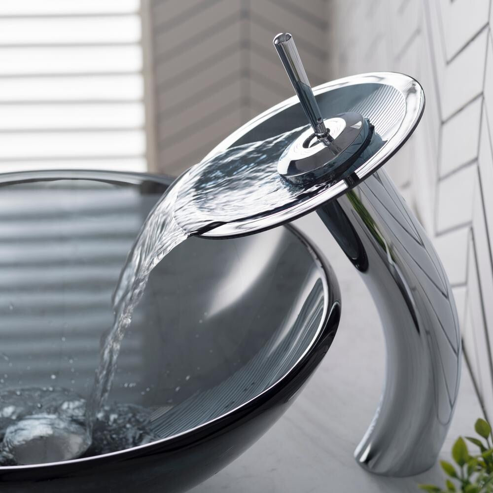 Single Hole 1-Handle Waterfall-Flow Bathroom Faucet in Chrome with Lever Handle