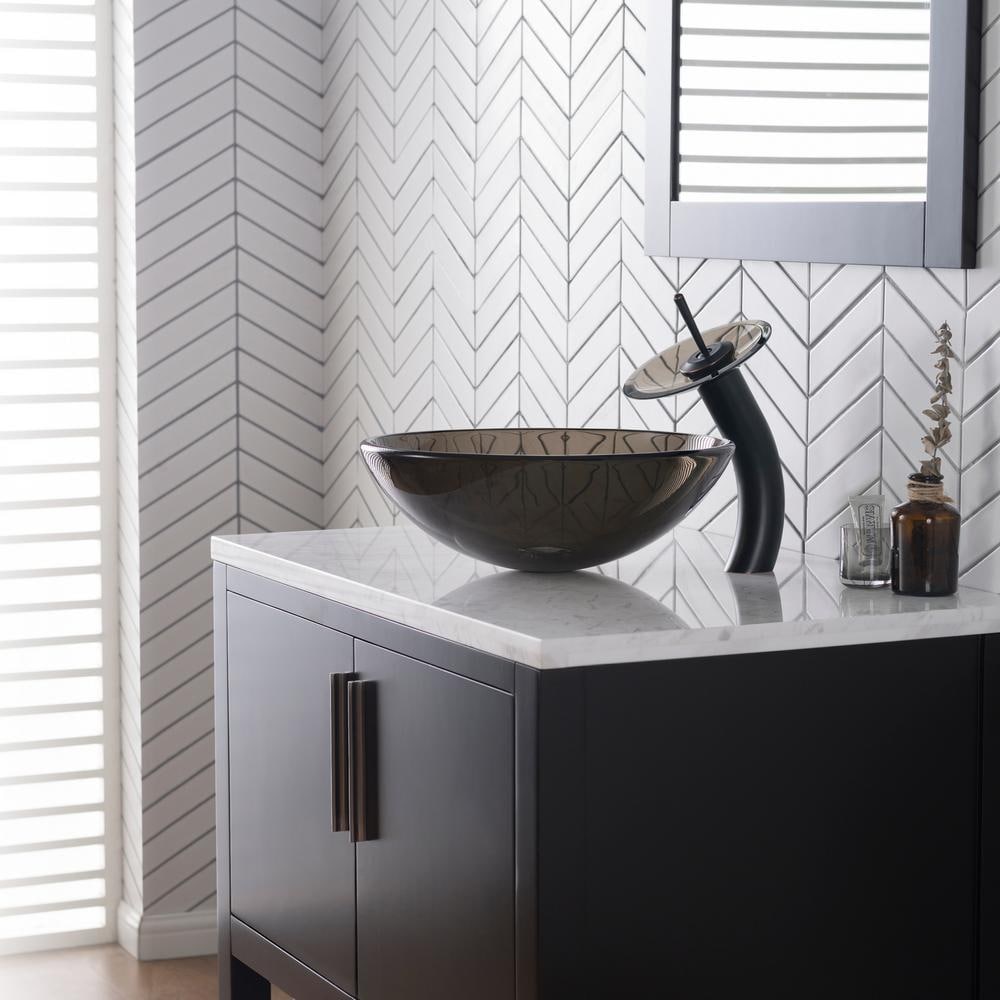 Single Hole 1-Handle Waterfall-Flow Bathroom Faucet in Bronze with Lever Handle