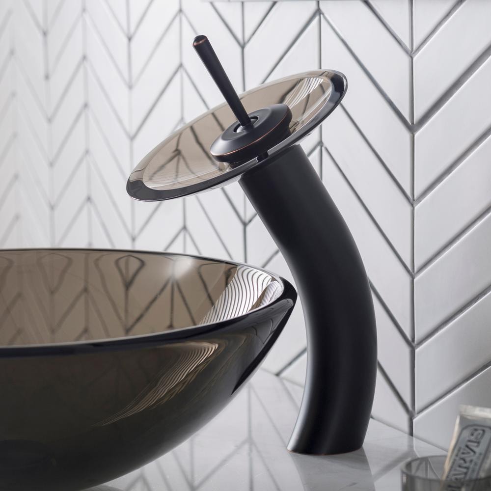 Single Hole 1-Handle Waterfall-Flow Bathroom Faucet in Bronze with Lever Handle