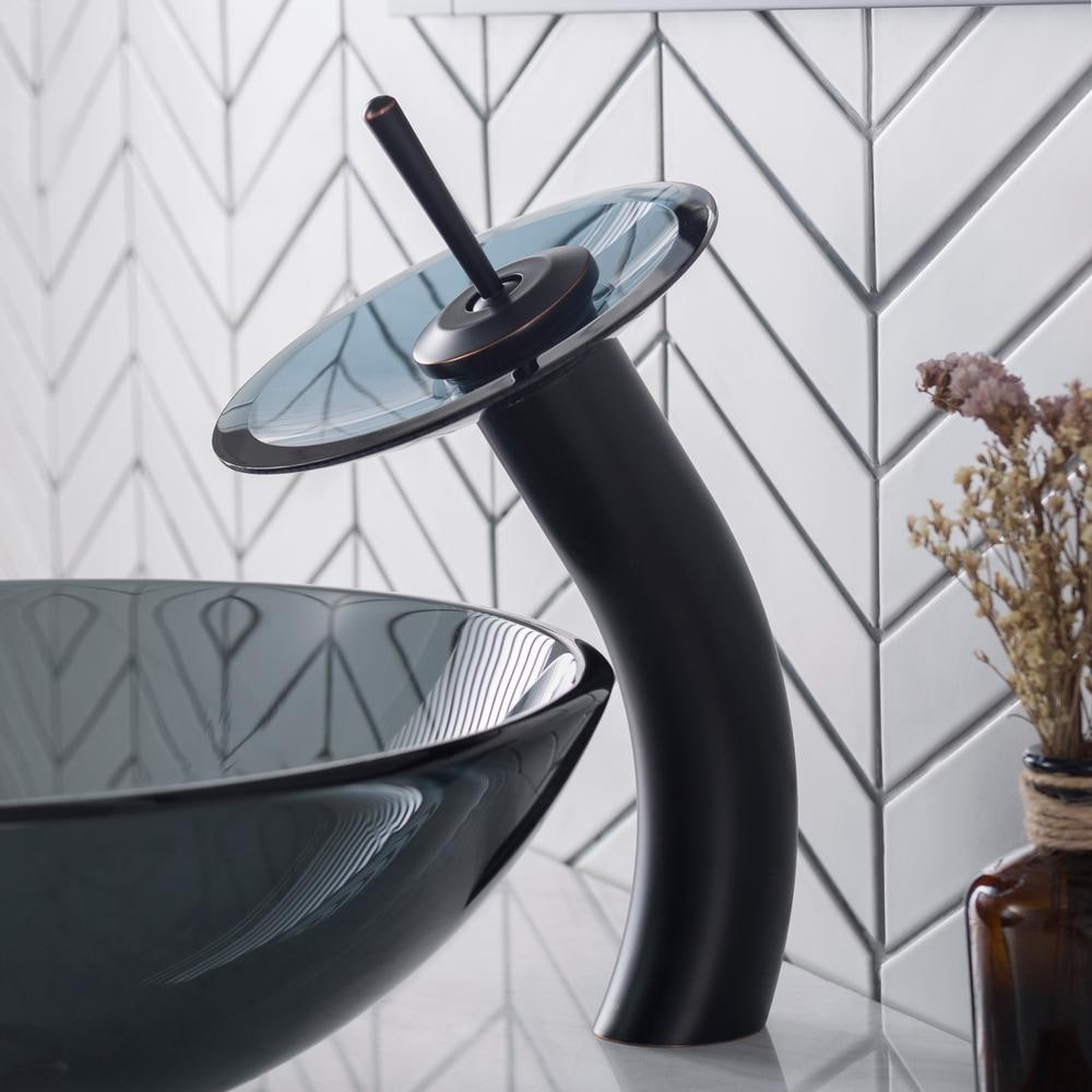 Single Hole 1-Handle Waterfall-Flow Bathroom Faucet in Bronze with Lever Handle