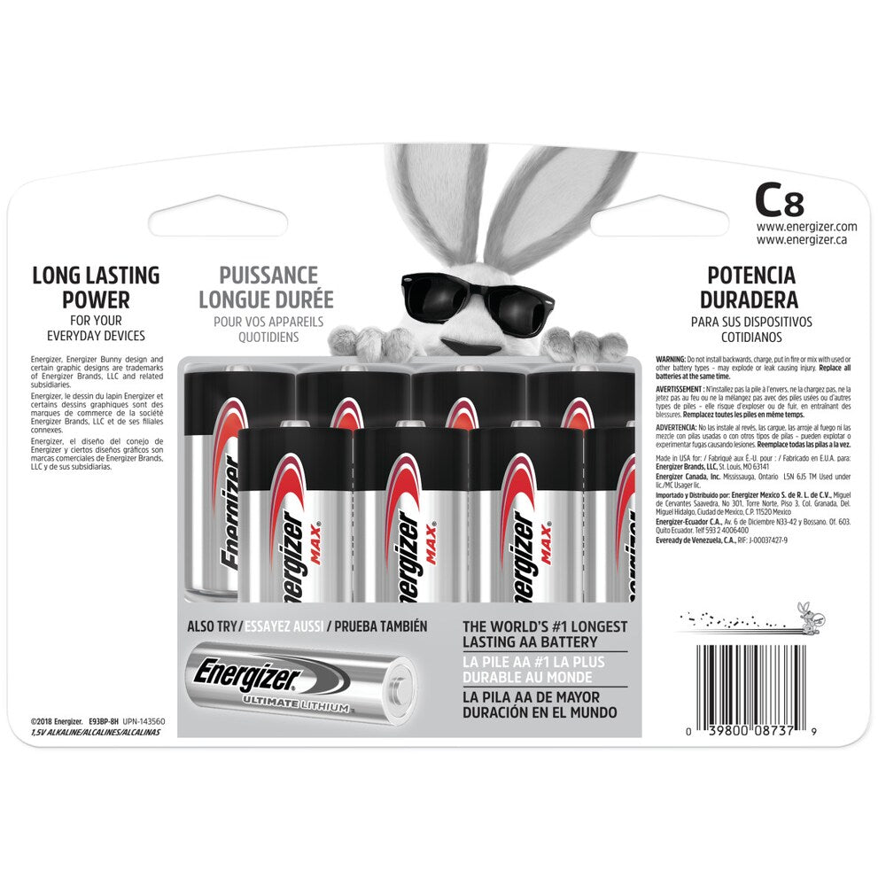 Piles Energizer MAX C (paquet de 8), piles alcalines C