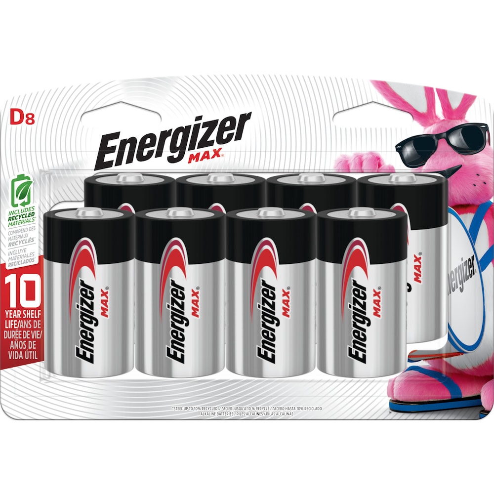 Piles Energizer MAX D (paquet de 8), piles alcalines D