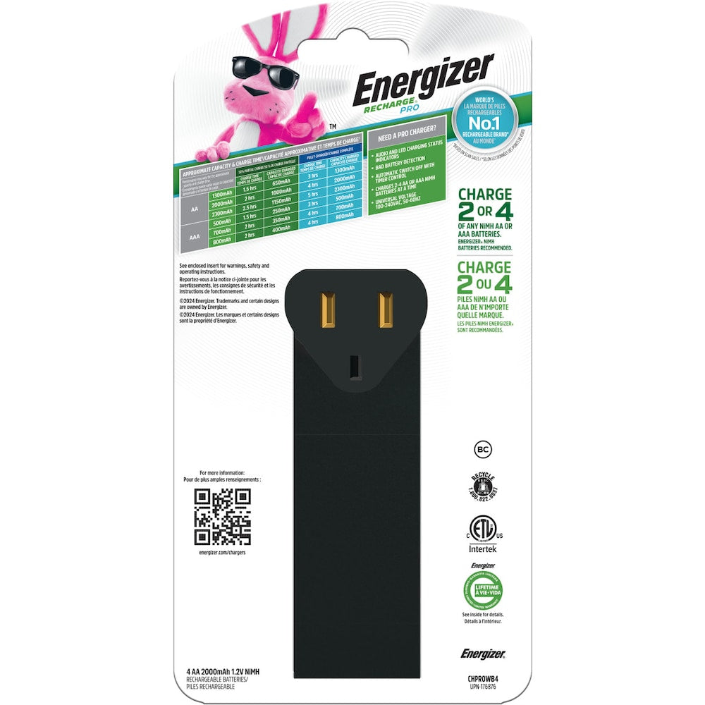 Chargeur de piles rechargeables AA et AAA Energizer (Recharge Pro) + 4 piles rechargeables AA NiMH