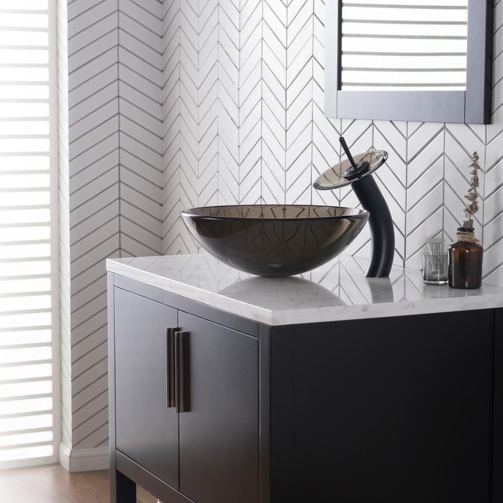 Single Hole 1-Handle Waterfall-Flow Bathroom Faucet in Bronze with Lever Handle