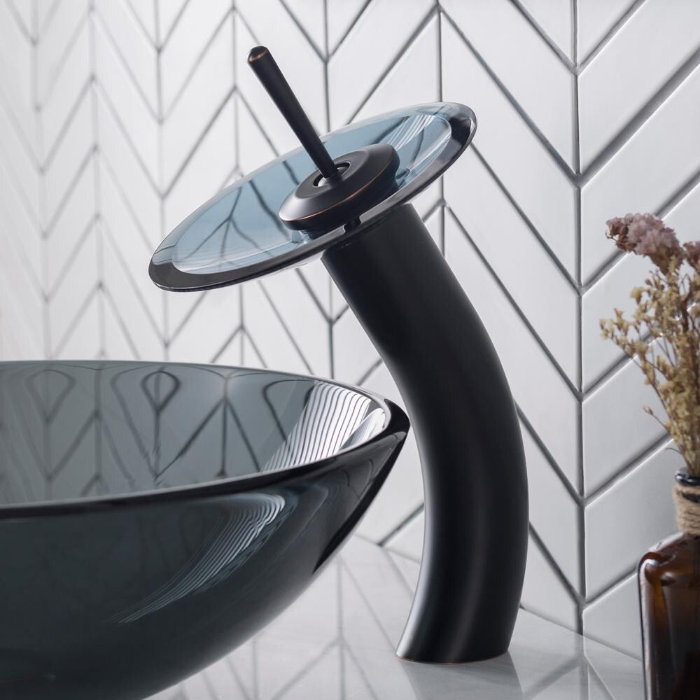 Single Hole 1-Handle Waterfall-Flow Bathroom Faucet in Bronze with Lever Handle