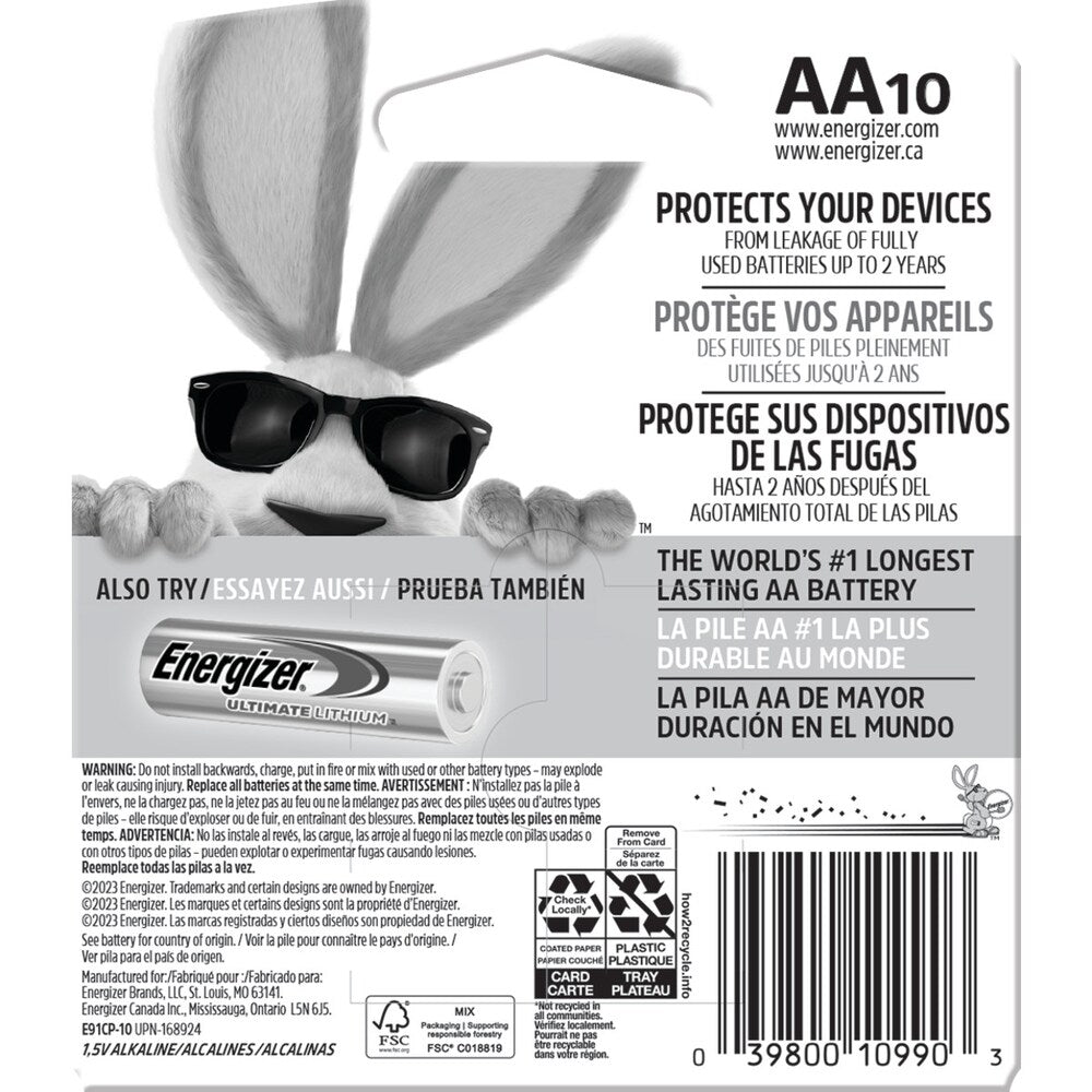 Piles Energizer MAX AA (paquet de 10), piles alcalines doubles A