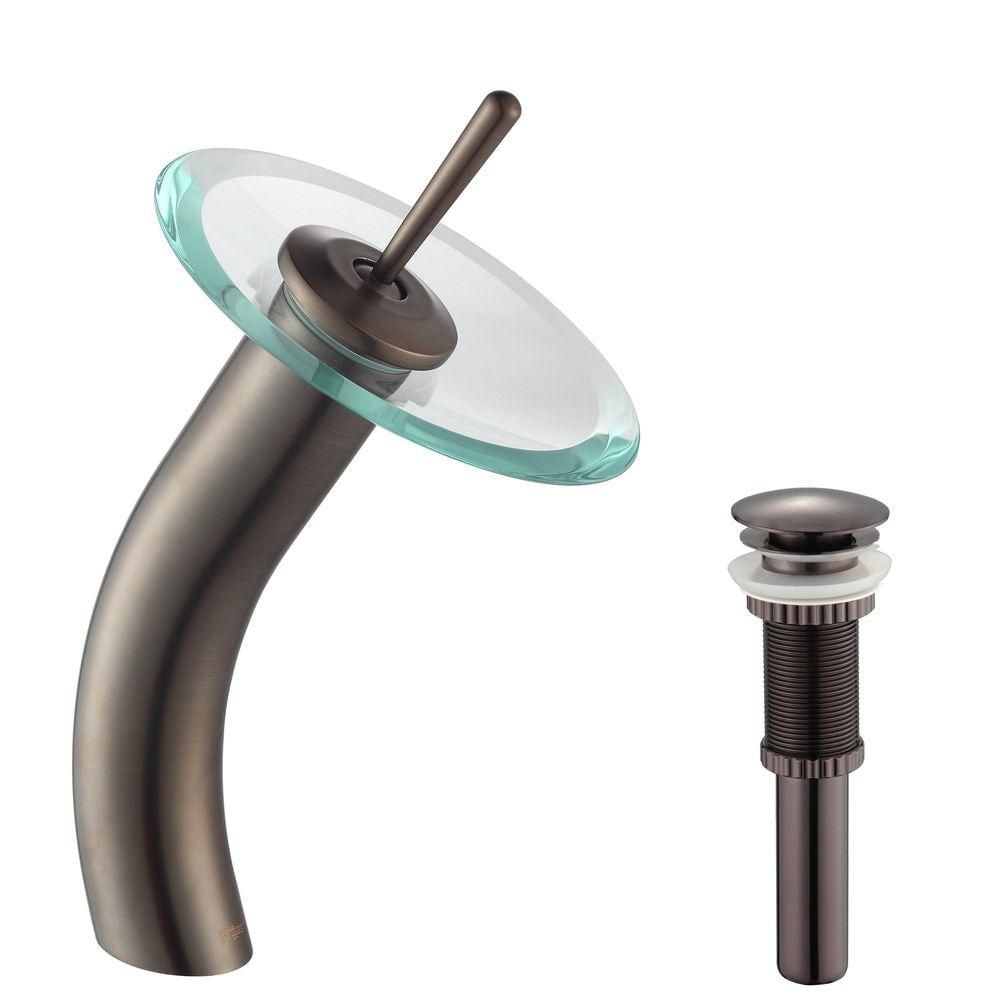 Single Hole 1-Handle Waterfall-Flow Bathroom Faucet in Bronze with Lever Handle