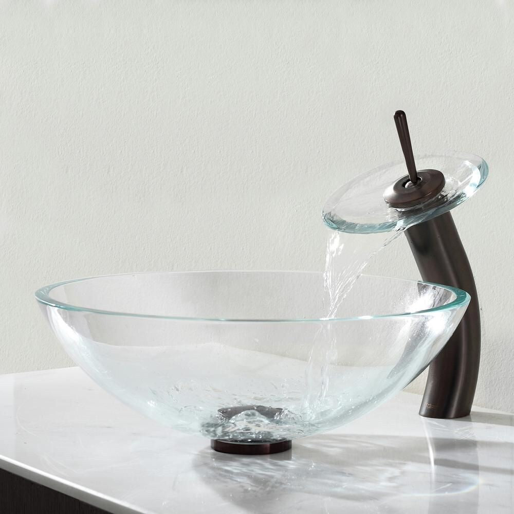 Single Hole 1-Handle Waterfall-Flow Bathroom Faucet in Bronze with Lever Handle