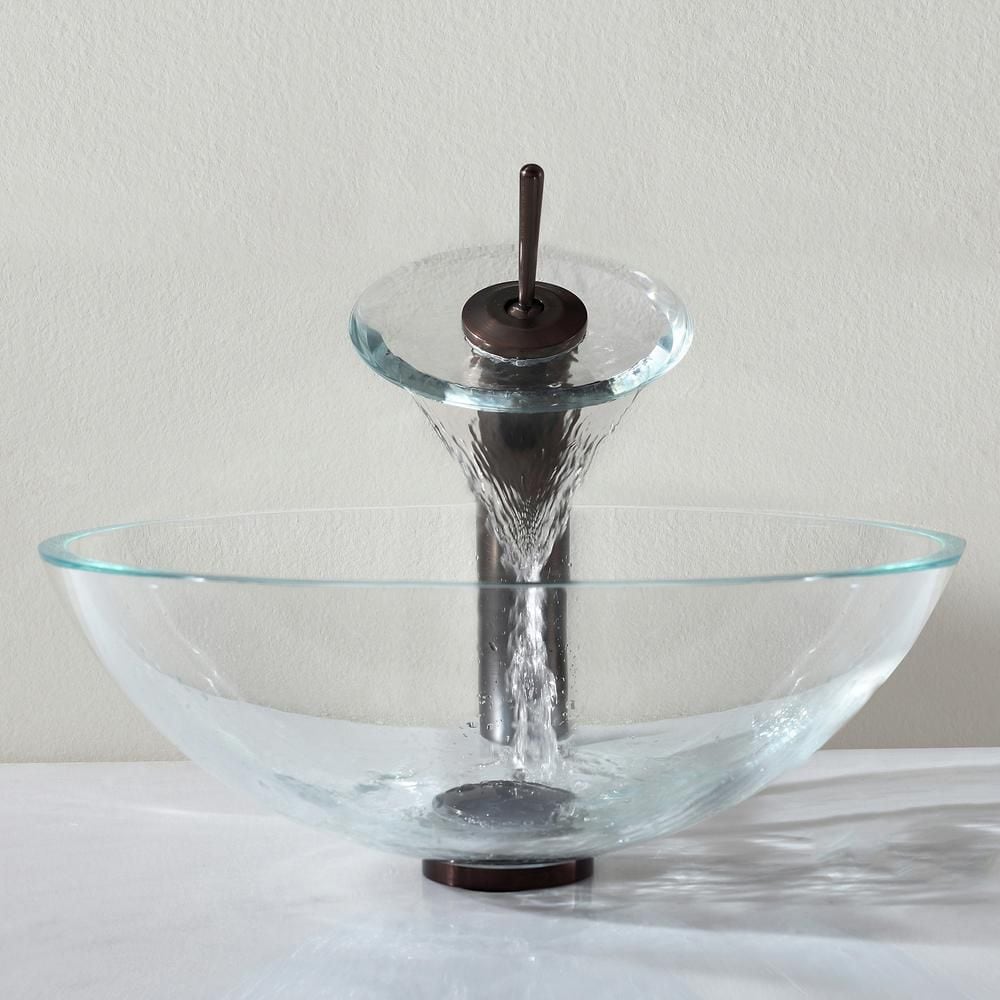 Single Hole 1-Handle Waterfall-Flow Bathroom Faucet in Bronze with Lever Handle