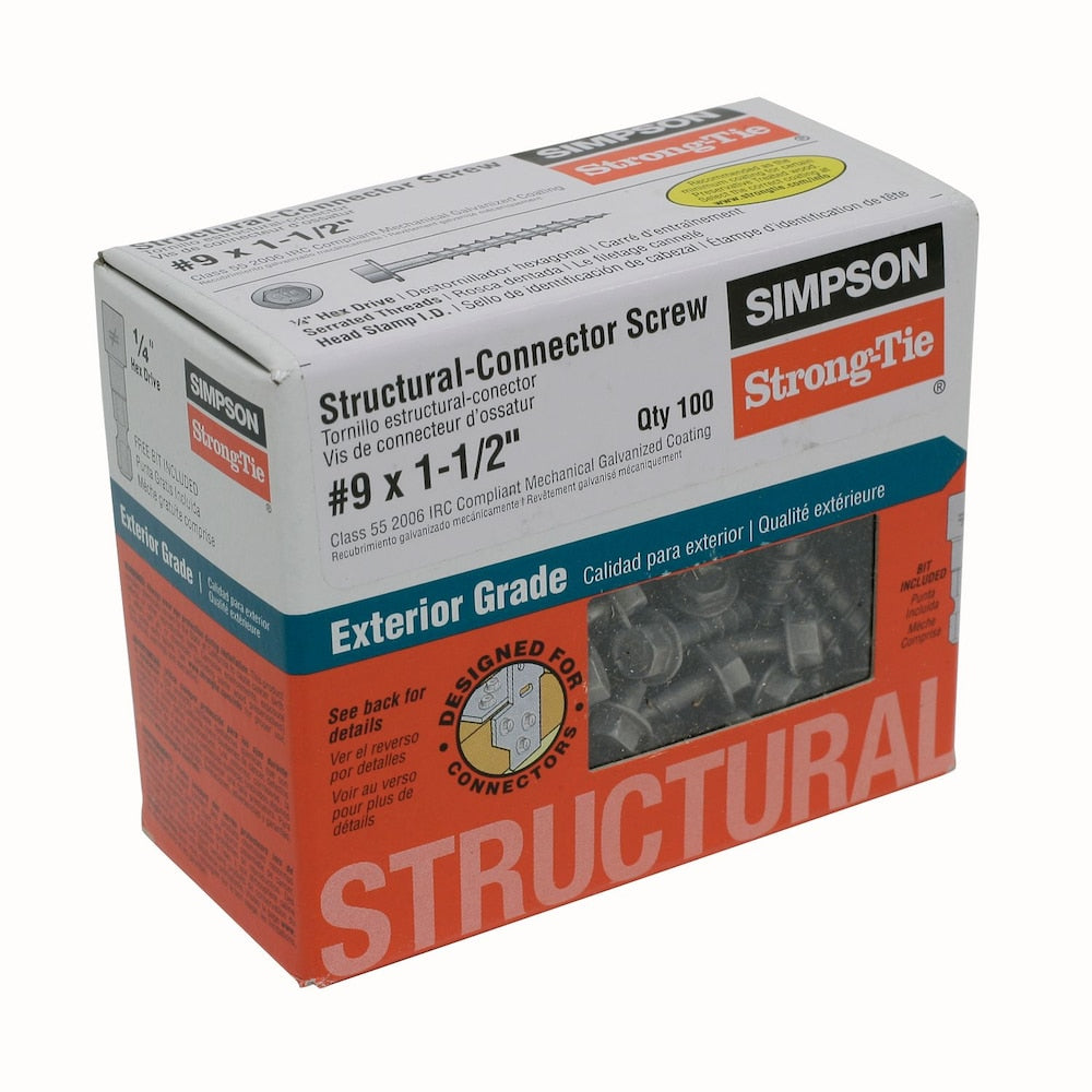 Vis de CONNECTEUR SD Strong-Drive 9 x 1-1/2 pouce, entraînement 1/4-Hex, Mech. Galv. (100-Qté)