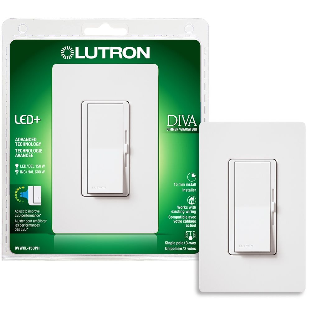 Variateur d'intensité Diva LED+ pour ampoules LED/halogènes/à incandescence à intensité variable, unipolaire ou à 3 voies, blanc