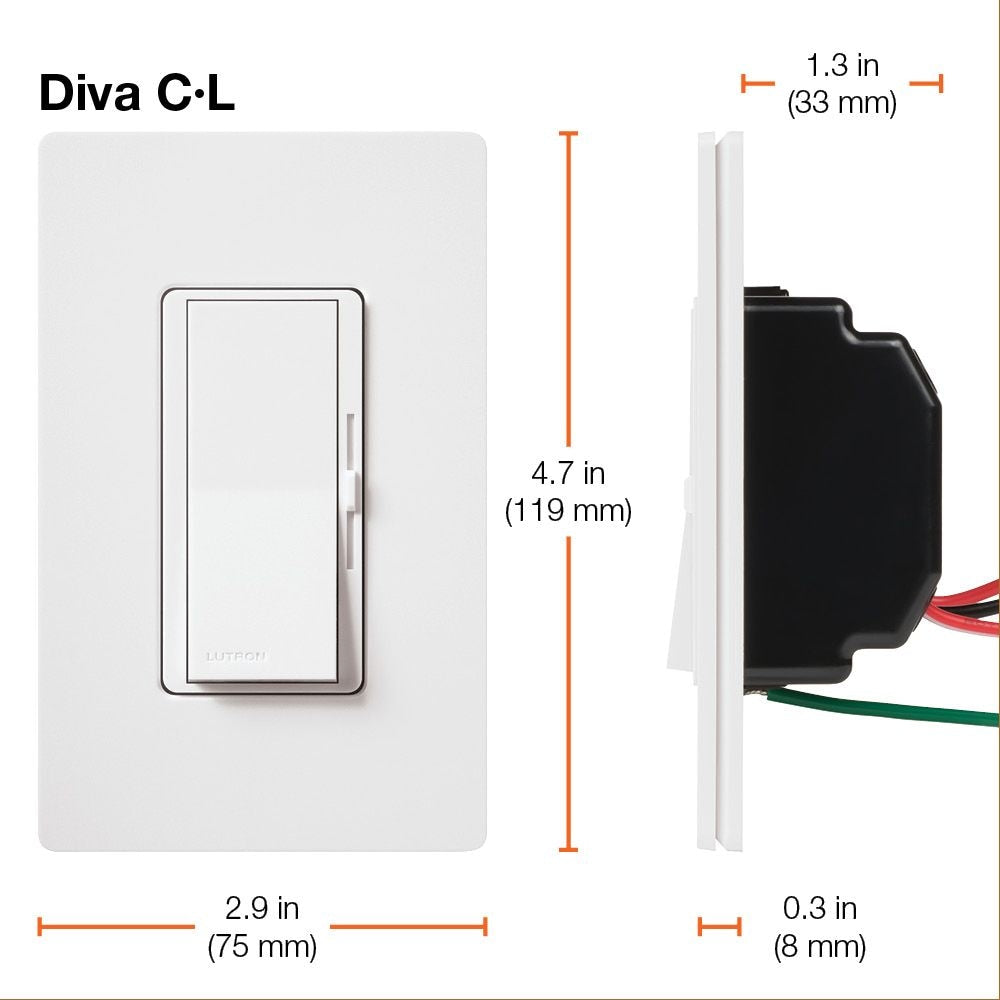 Variateur d'intensité Diva LED+ pour ampoules LED/halogènes/à incandescence à intensité variable, unipolaire ou à 3 voies, blanc
