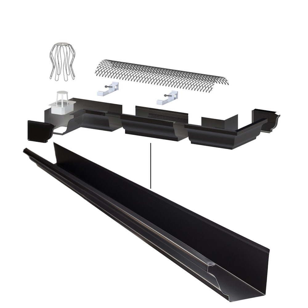 Gouttière en aluminium de 10 pi x 5 po (gouttière) en noir
