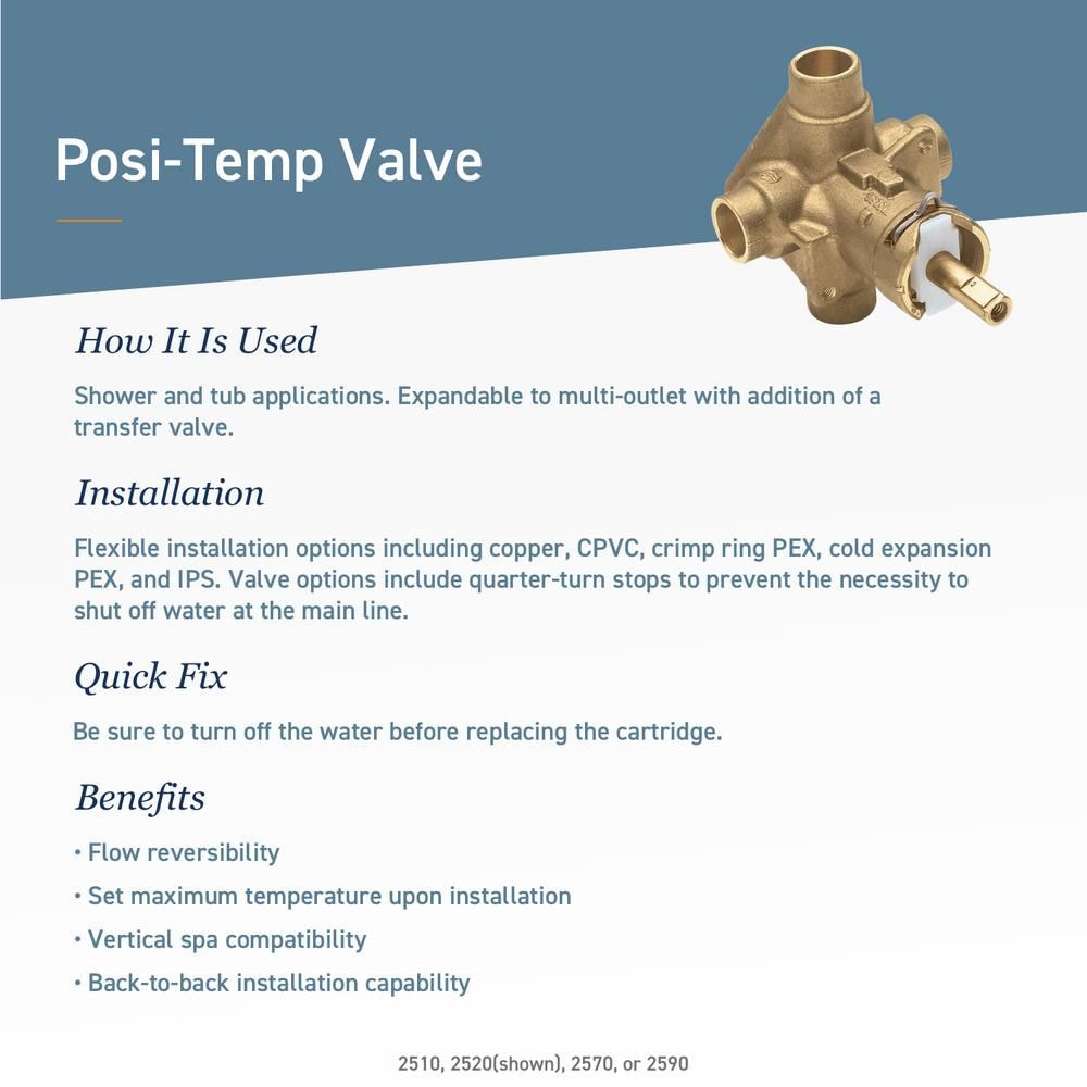 Brass Rough-In Posi-Temp Pressure-Balancing Cycling Tub and Shower Valve - 1/2-inch CC Connection