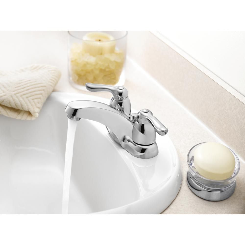 Robinet de lavabo de salle de bain à 2 poignées de 4 pouces à ensemble central Chateau en chrome (drain et valve inclus)