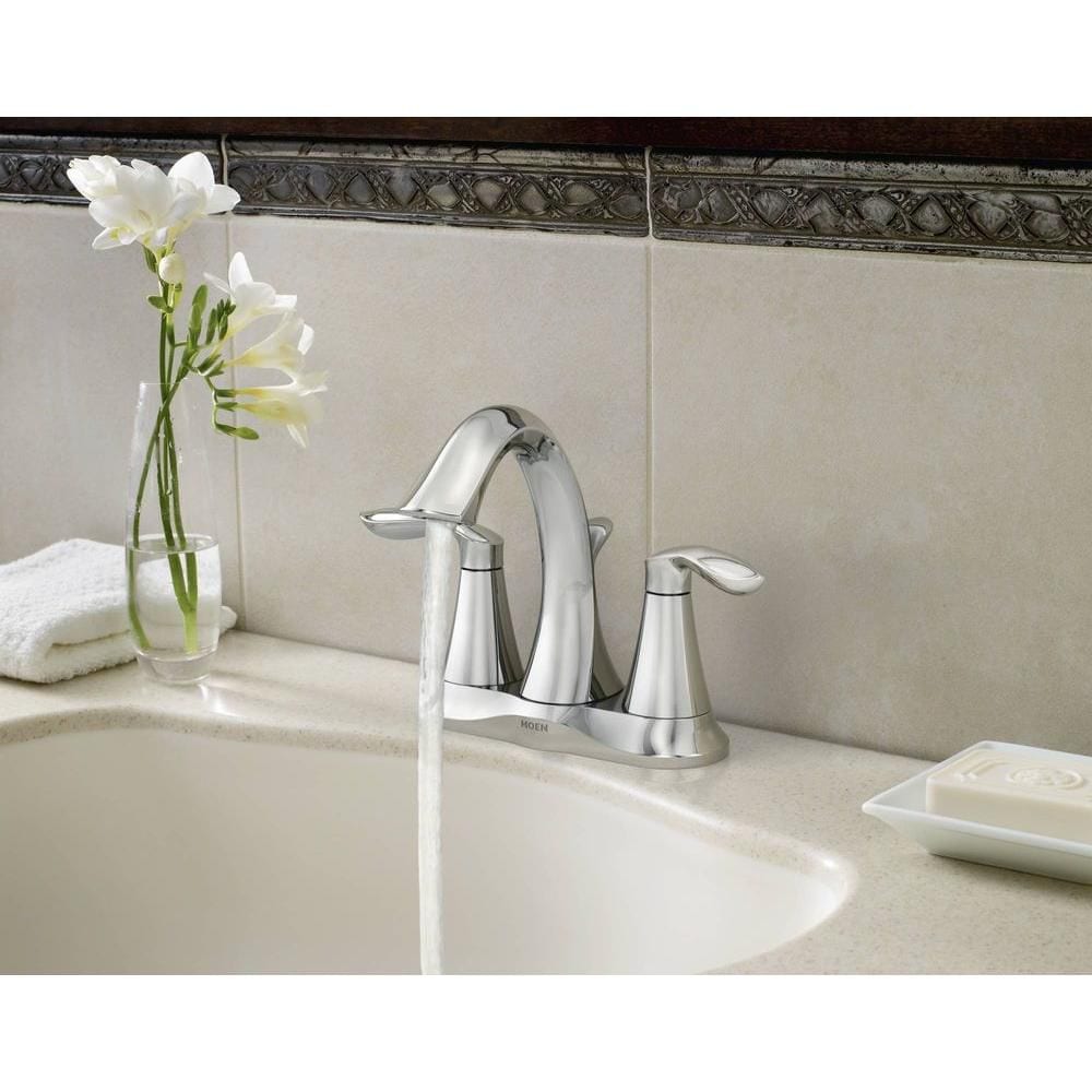 Robinet de lavabo de salle de bain central à 2 poignées Eva de 4 pouces en chrome (vidange et valve incluses)