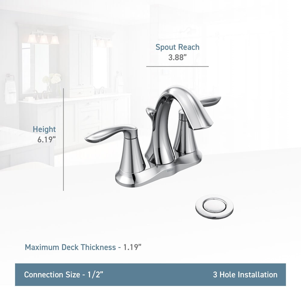 Robinet de lavabo de salle de bain central à 2 poignées Eva de 4 pouces en chrome (vidange et valve incluses)