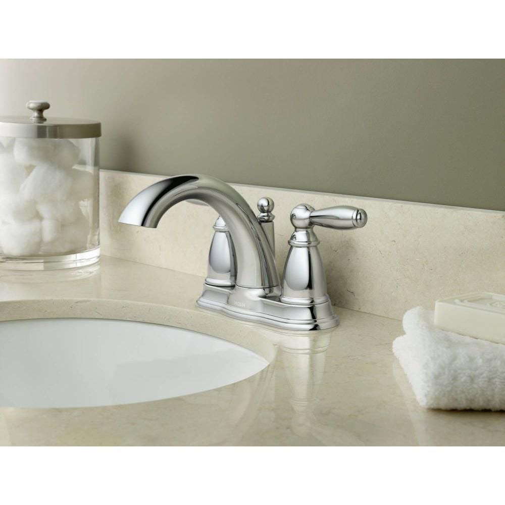 Robinet de lavabo de salle de bain à 2 poignées de 4 pouces Brantford en chrome (drain et valve inclus)