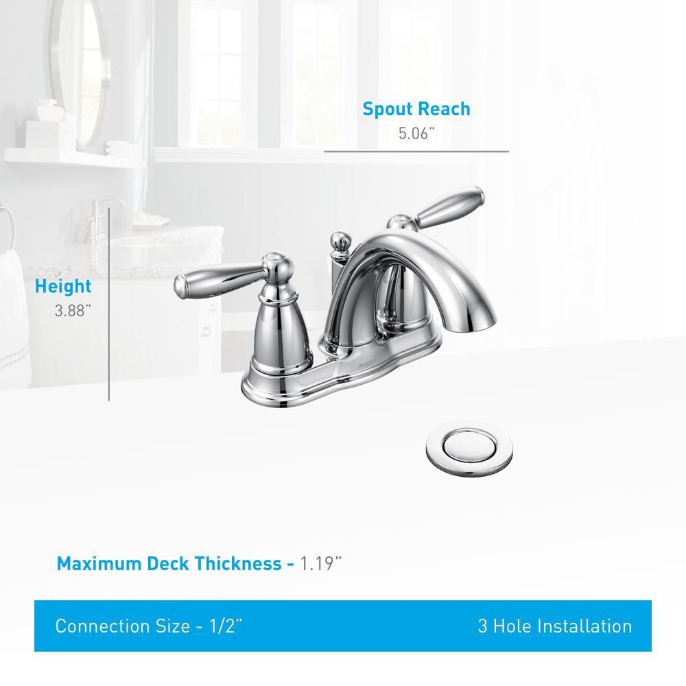 Robinet de lavabo de salle de bain à 2 poignées de 4 pouces Brantford en chrome (drain et valve inclus)