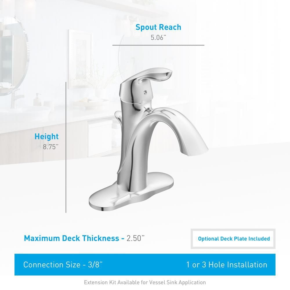 Robinet de lavabo de salle de bain à poignée unique Eva de 4 pouces avec plaque de pont en chrome (vidange et valve incluses)