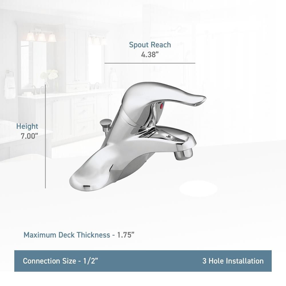 Robinet de lavabo de salle de bain à poignée unique de 4 pouces à ensemble central Chateau en chrome (drain et valve inclus)