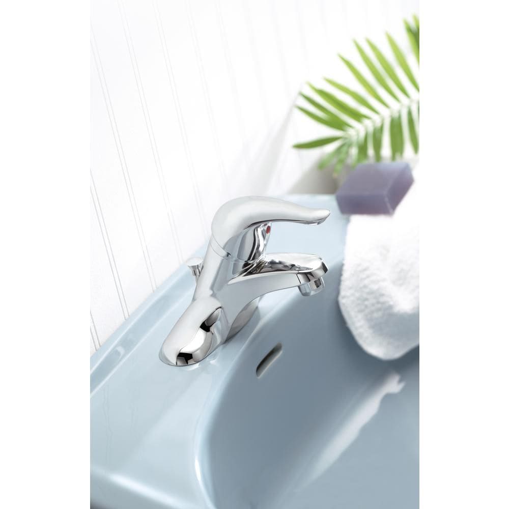 Robinet de lavabo de salle de bain à poignée unique de 4 pouces à ensemble central Chateau en chrome (drain et valve inclus)