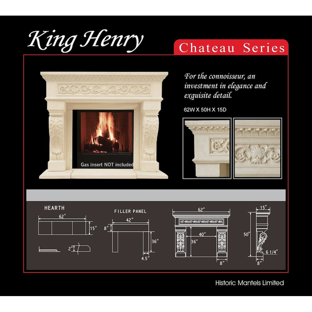 Cheminée en pierre moulée King Henry de la série Chateau