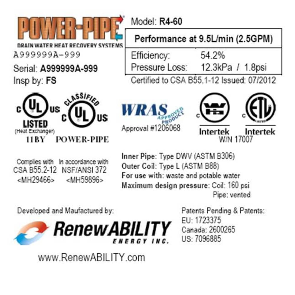 R4-60 Drain Water Heat Recovery Unit