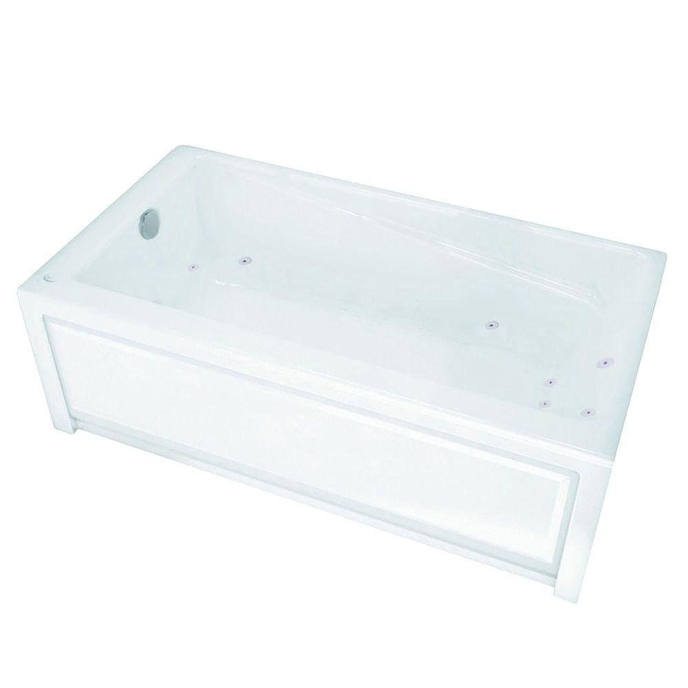 Baignoire en alcôve rectangulaire en acrylique New Town IFS 60L x 32W x 20H, drain à gauche, en blanc avec bain à remous 10 microjets