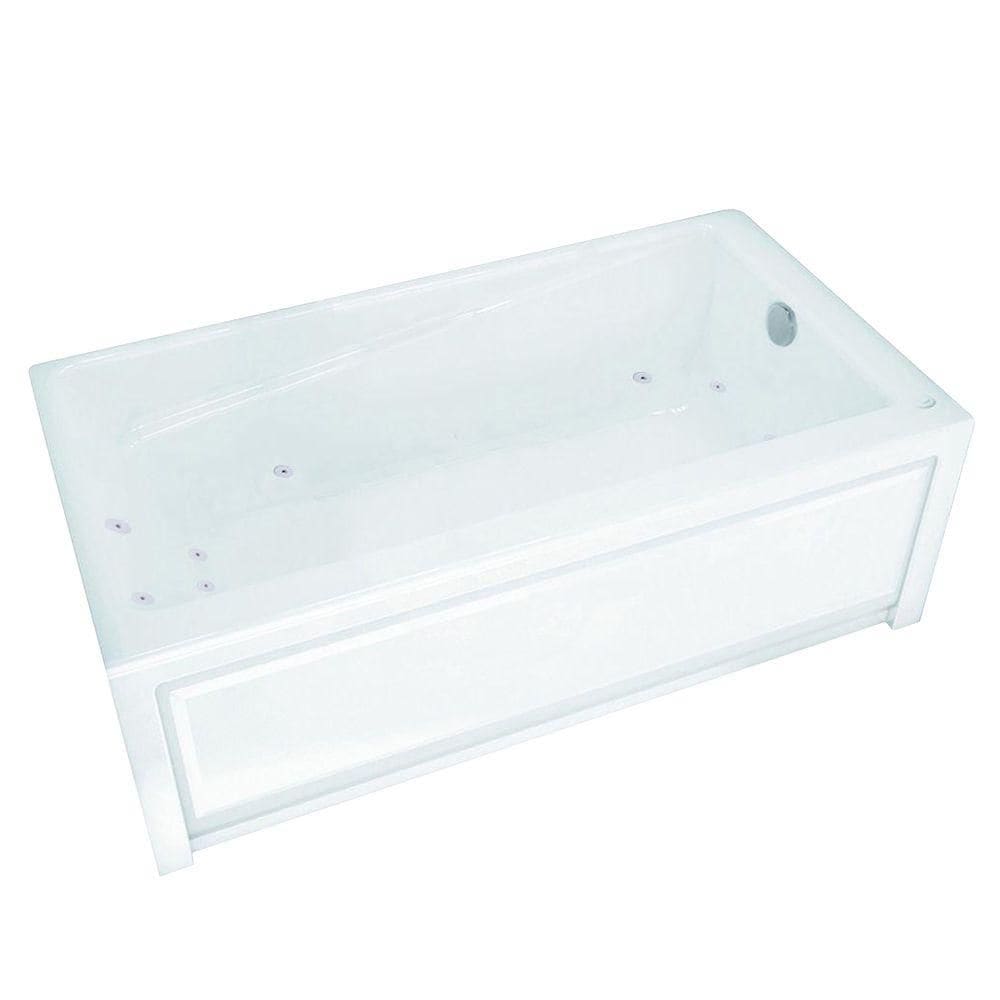 Baignoire en alcôve rectangulaire en acrylique New Town IFS 60L x 32W x 20H, drain à droite, en blanc avec bain à remous 10 microjets