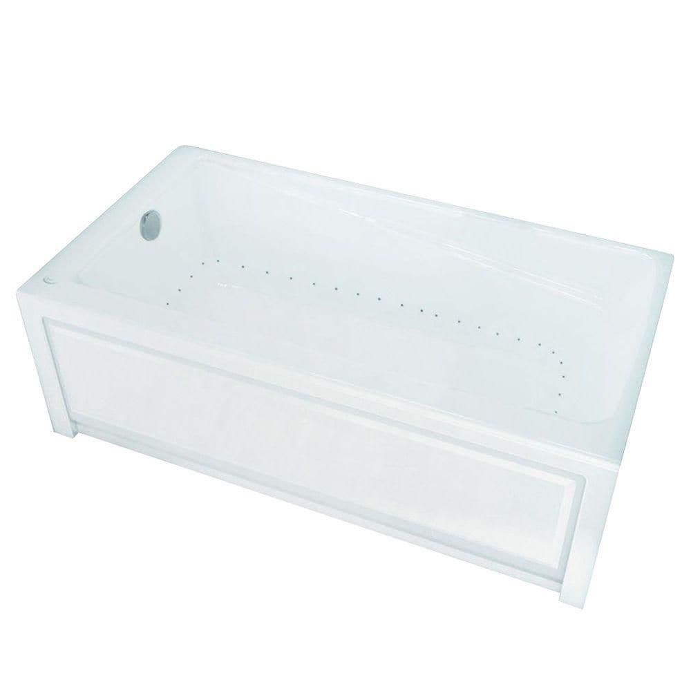 Baignoire en alcôve rectangulaire en acrylique New Town IFS 60L x 32W x 20H, drain à gauche, en blanc avec bain à remous Aerosens