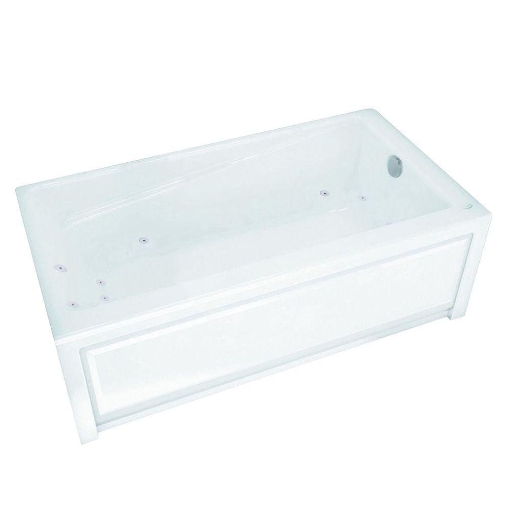 Baignoire en alcôve rectangulaire en acrylique New Town IFS 60L x 30W x 20H, drain à droite, en blanc avec bain à remous 10 microjets