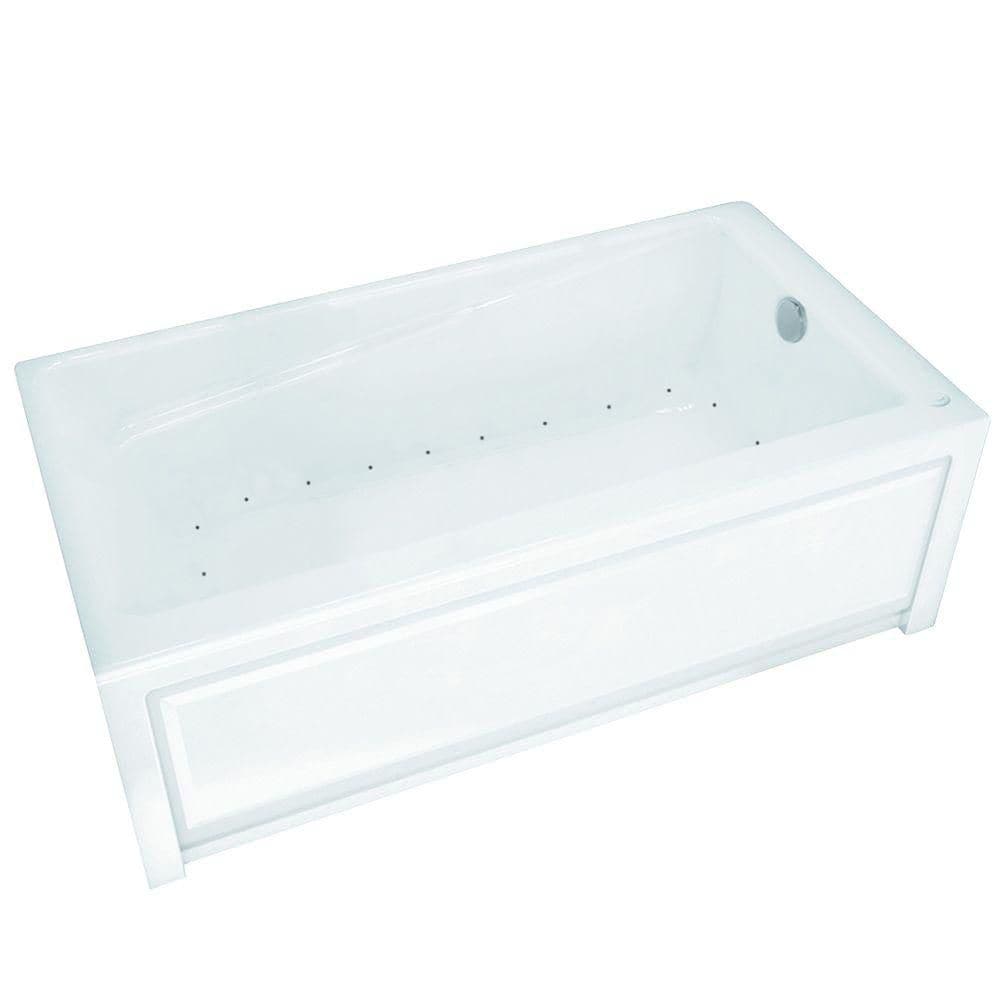 Baignoire en alcôve rectangulaire en acrylique New Town IFS 60L x 30W x 20H, drain à droite, en blanc avec bain à remous Aerosens