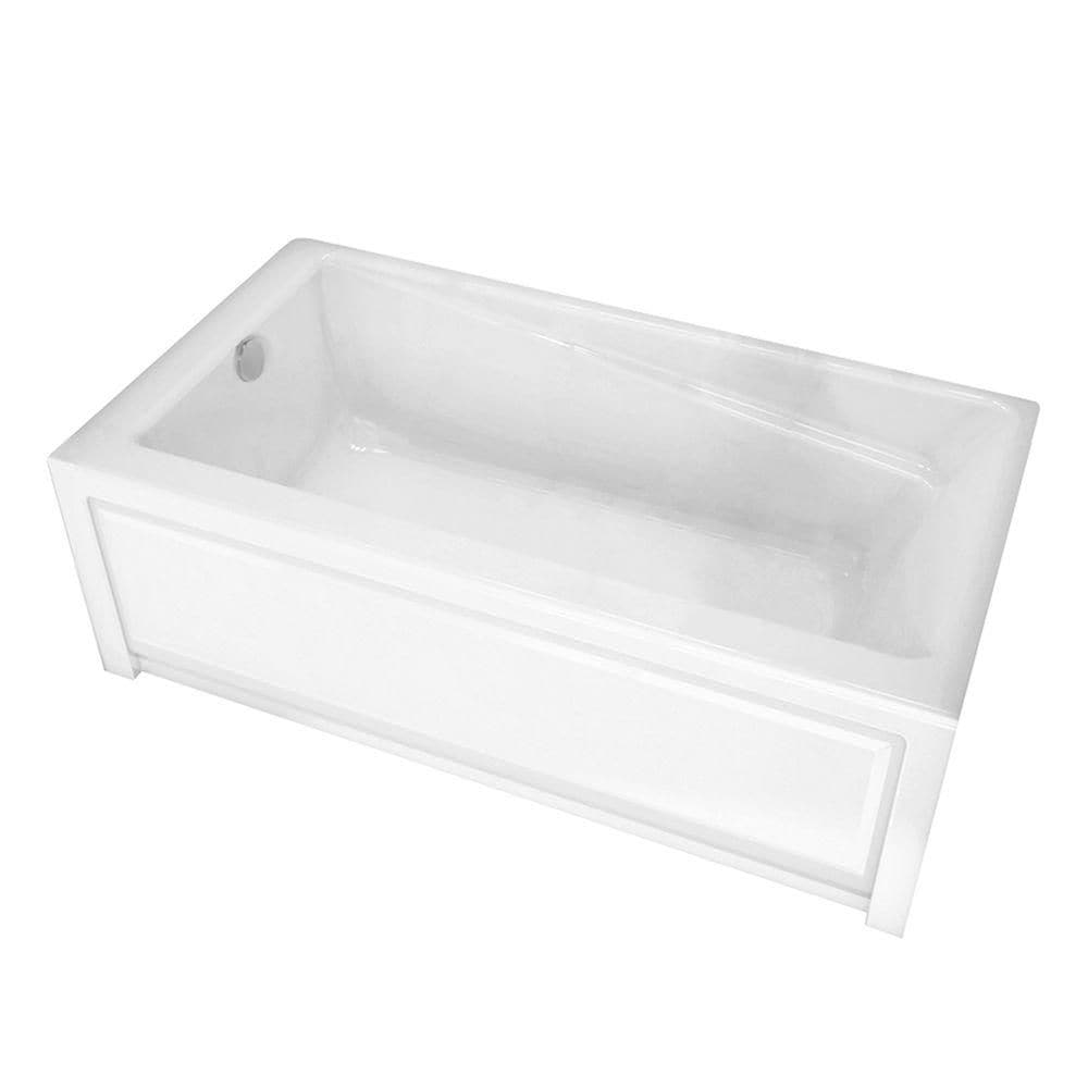 Baignoire en alcôve rectangulaire en acrylique New Town IFS 60L x 32W x 20H, drain à gauche, en blanc avec profondeur de trempage de 12 3/8 pouces