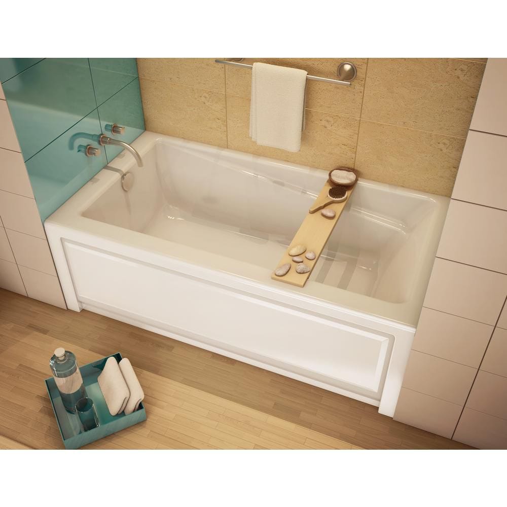 Baignoire en alcôve rectangulaire en acrylique New Town IFS 60L x 32W x 20H, drain à gauche, en blanc avec profondeur de trempage de 12 3/8 pouces