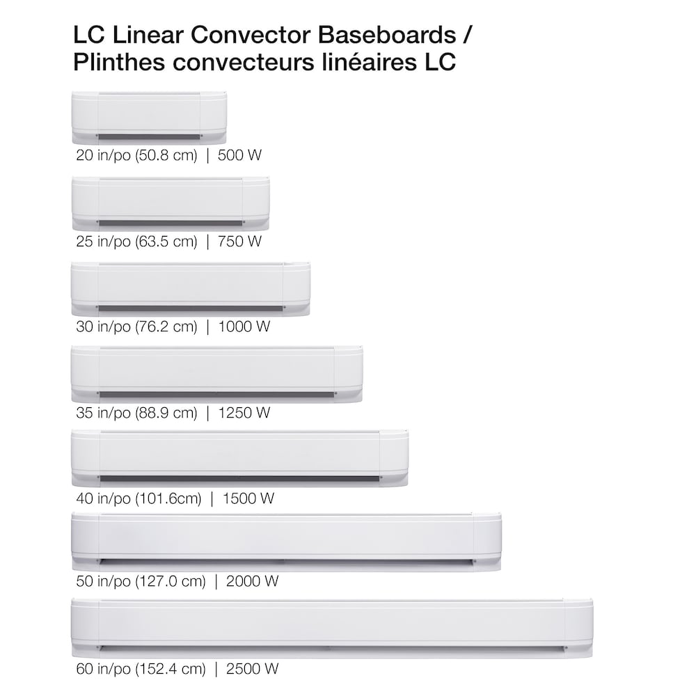 25-inch 750W 240/208V Linear Convector Electric  Baseboard Heater in White
