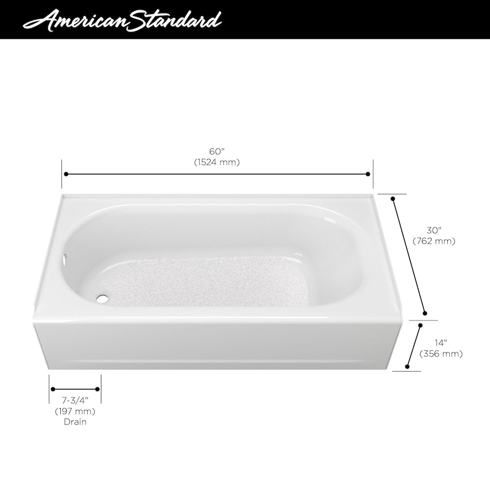 Princeton 60 inch x 30 inch Left Hand Drain Rectangular Apron Front Bathtub in White