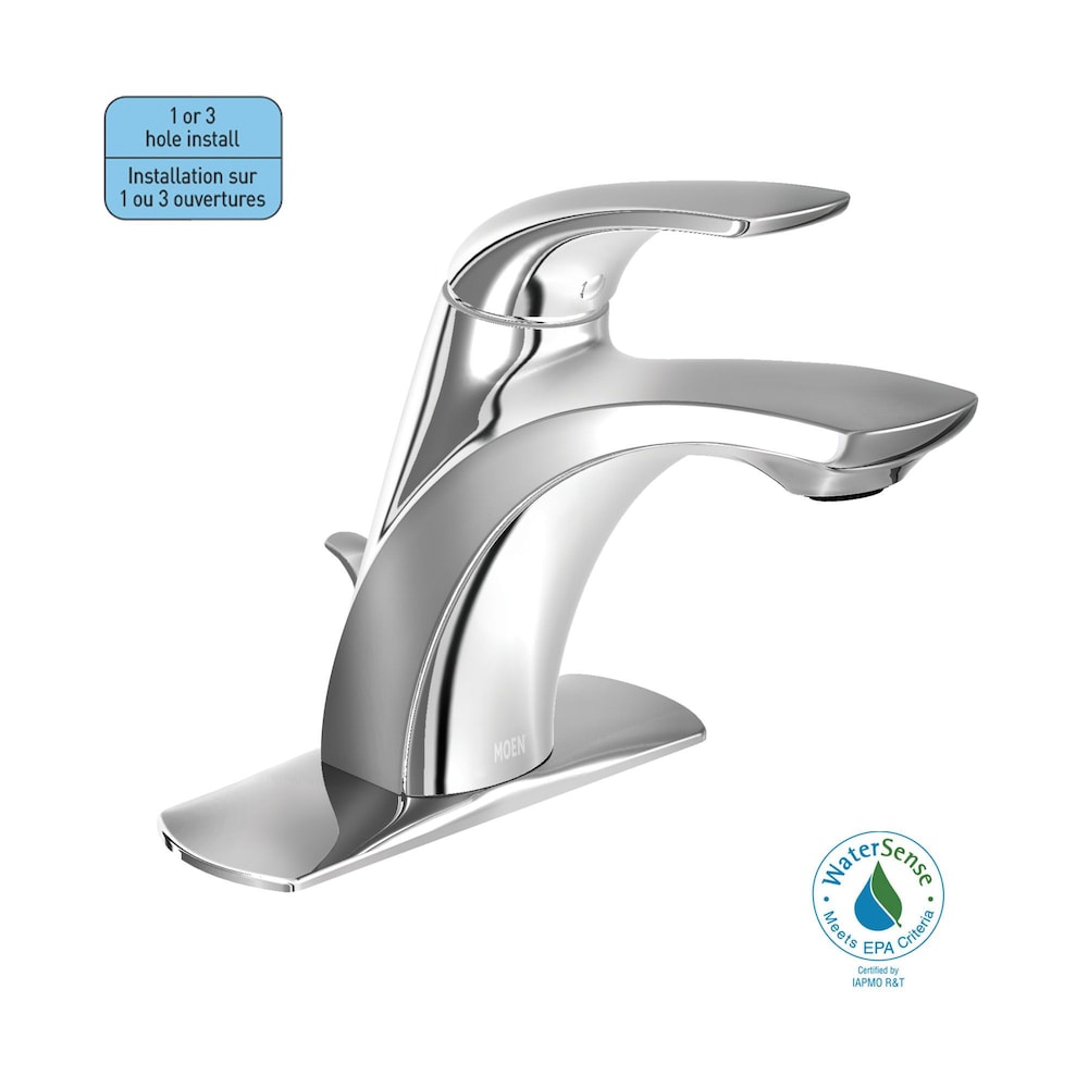 Robinet de lavabo de salle de bain à poignée unique Zarina de 4 pouces avec plaque de pont en chrome (vidange et valve incluses)