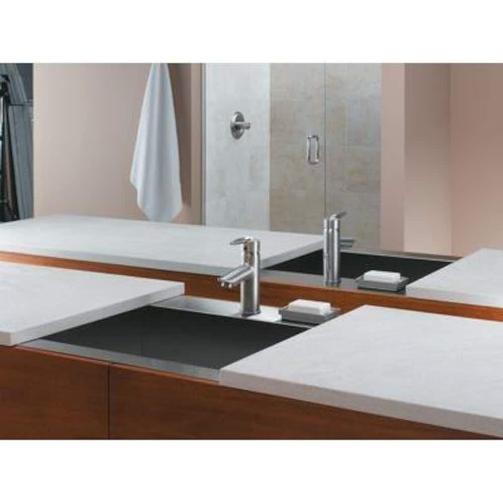 Grail Single Hole Single Handle Lever Mid Arc Bathroom Sink Faucet Deck Mount in Stainless Steel