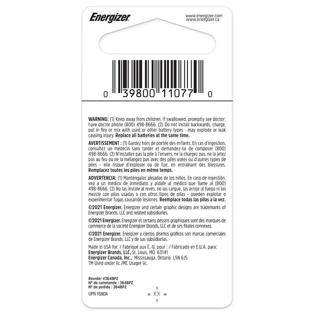 364 Silver Oxide Button Battery, 1 Pack