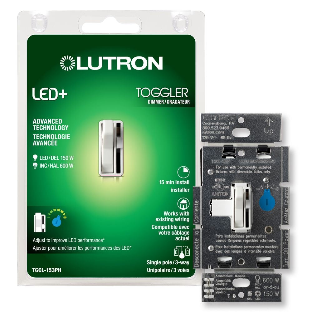 Interrupteur variateur Toggler LED+ pour ampoules LED/halogènes/à incandescence à intensité variable, SP ou 3 voies, blanc