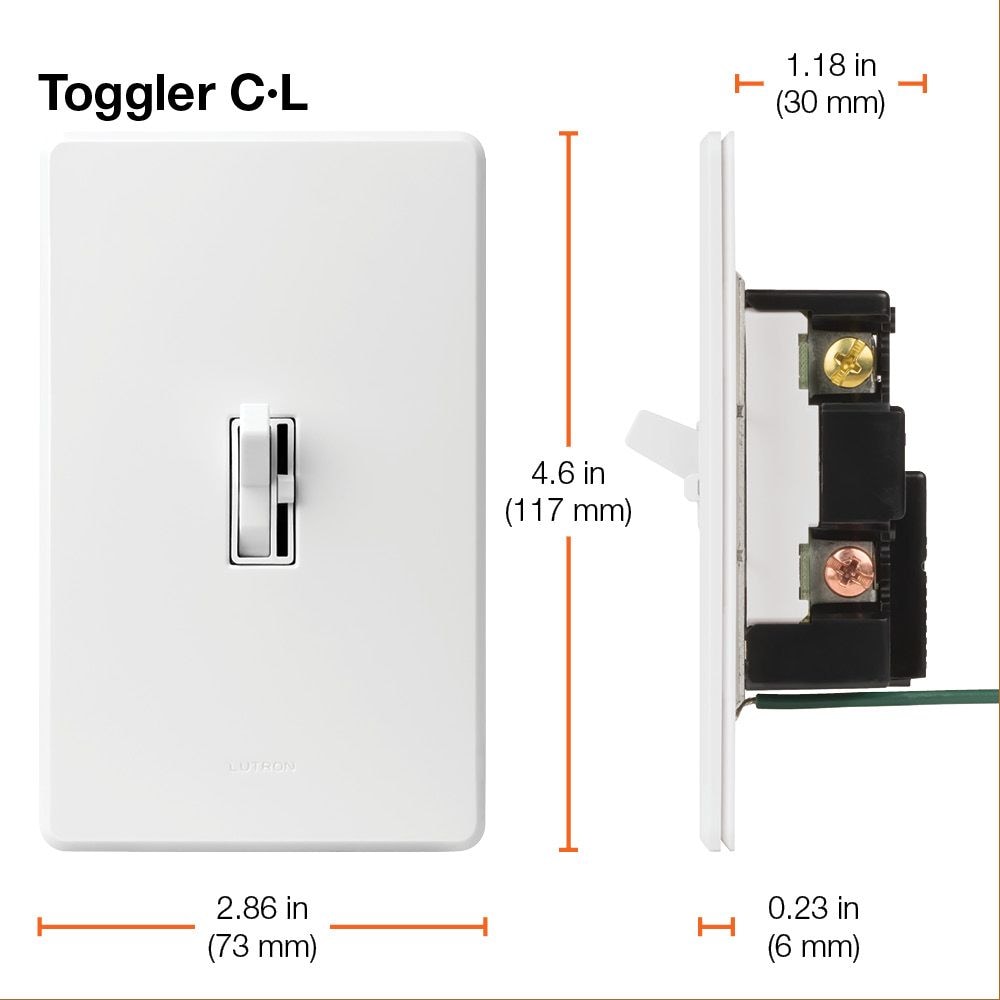 Interrupteur variateur Toggler LED+ pour ampoules LED/halogènes/à incandescence à intensité variable, SP ou 3 voies, blanc