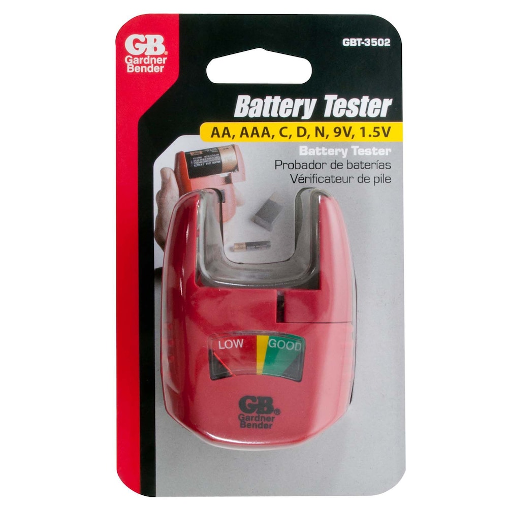 Battery Tester,  Analog Low/Good Indicator, Test AA, AAA, C, D, 9 V, 1.5 volt button cells, 1/Ea