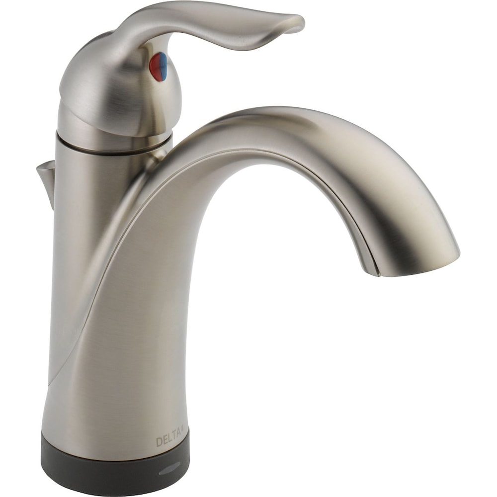 Robinet de lavabo de salle de bain à trou unique Lahara à poignée unique et à levier central, montage sur pont, débit standard en acier inoxydable