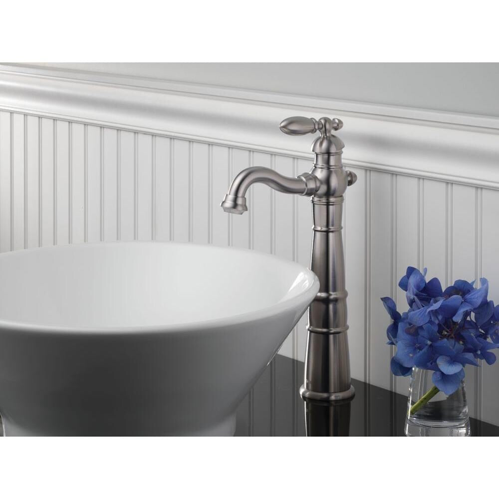 Victorian Single Hole Single Handle Lever High Arc Bathroom Sink Faucet Deck Mount Stainless Steel