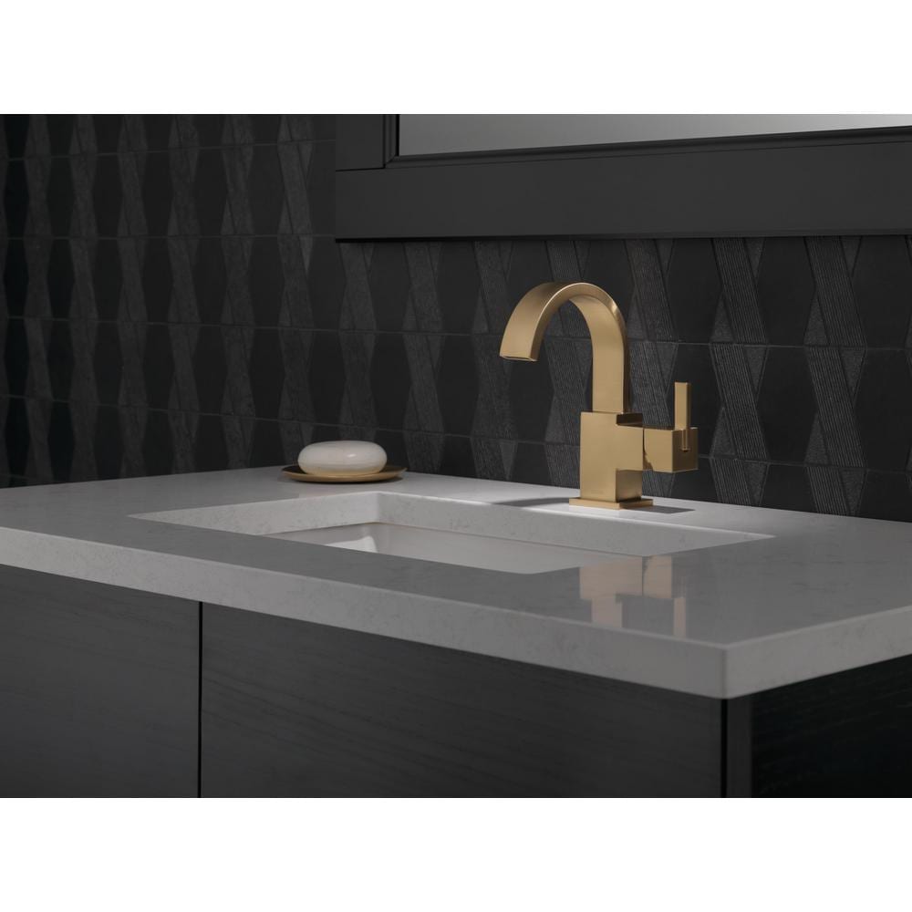 Robinet de salle de bain à arc élevé à poignée unique et à trou unique Vero pour lavabo à montage sur pont, débit standard, or