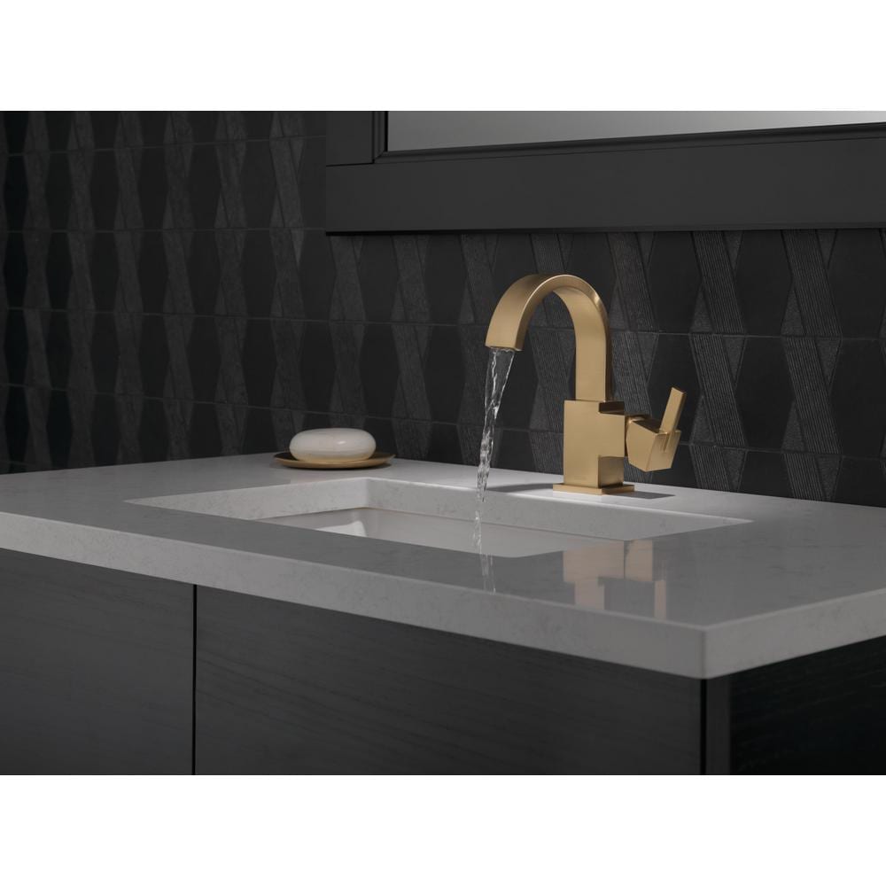 Robinet de salle de bain à arc élevé à poignée unique et à trou unique Vero pour lavabo à montage sur pont, débit standard, or