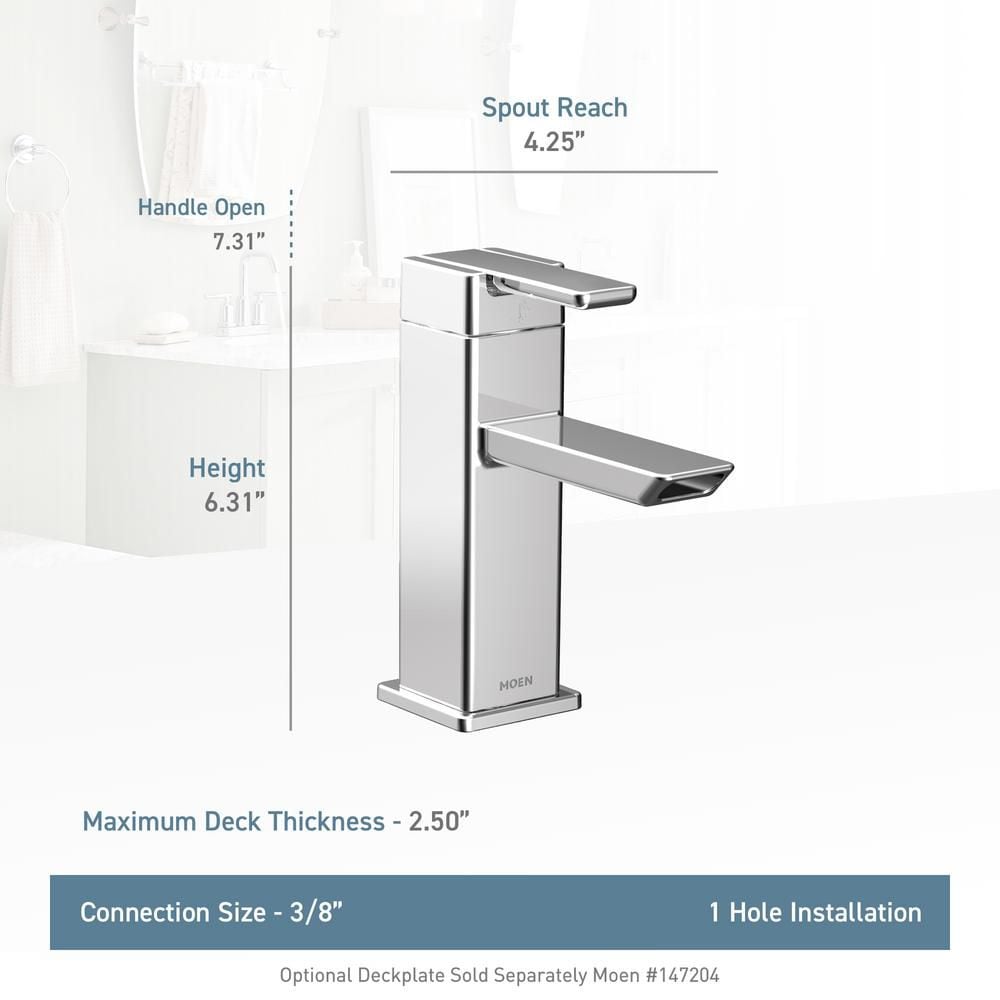 Robinet de lavabo de salle de bain à poignée unique à 90 degrés en chrome (vidange et valve incluses)