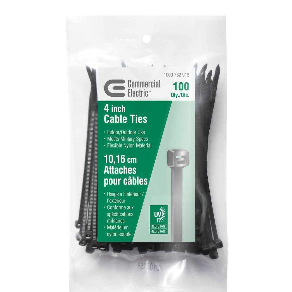 Attaches de câble de 4 pouces, utilisation intérieure/extérieure, matériau en nylon résistant aux UV - noir (paquet de 100)